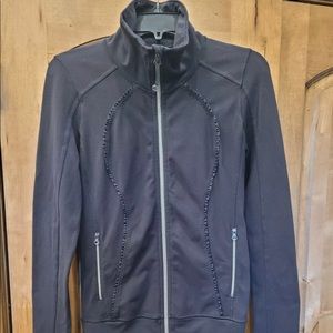 Women's Lululemon Asana Black Ruffle Mock Neck Zip Up Jacket Size 4